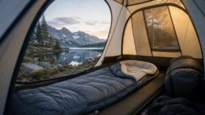 sleeping bags arranged for a practical outdoor camping comparison at a natural campsite
